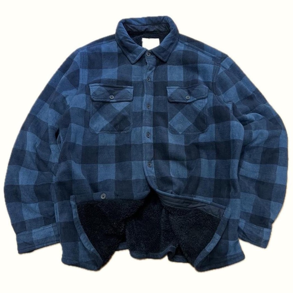 Boston Traders Sherpa Lined Flannel Shirt Jacket Blue Buffalo Plaid XXL - Picture 2 of 3